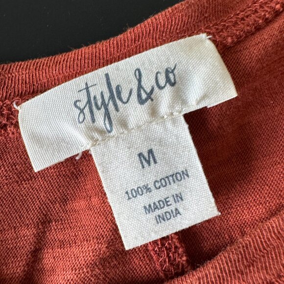 Style & Co Women’s Rust Orange Swing Top Size M 100% Cotton Short Sleeve Tee - Picture 2 of 6